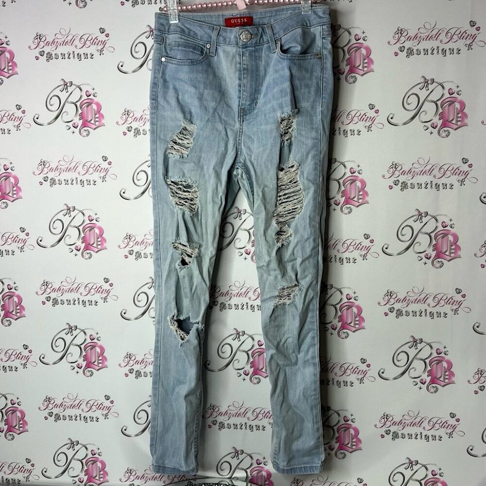 Guess jeans ripped light wash Light Blue Distressed Women Jeans